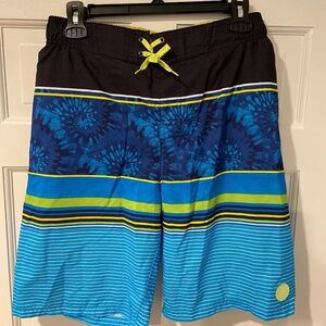 Zero Xposur Boys Swim Trunks – Size XL 18/20, Blue/Black/Lime, 28" Waist